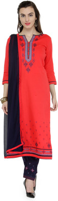 kvsfab Cotton Blend Self Design Salwar Suit Material