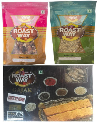 

Roast Way Special chocolate rewri & Dry Fruit Trail Mix & Moong Jor Garam Roasted Namkeen Combo(3)
