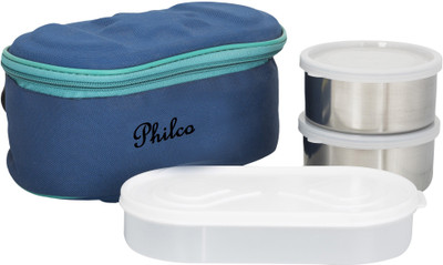 

Philco Browny Blue Lunchbox-2 Steel Container:1 Plastic Chapati tray 2 Containers Lunch Box(750 ml), Multicolor