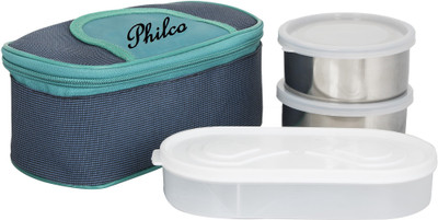

Philco Solace Blue-Green Lunchbox-2 Steel Container:1 Plastic Chapati tray 2 Containers Lunch Box(750 ml), Multicolor