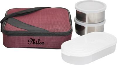 

Philco Metro Meroon-2 Steel Container:1 Plastic Chapati tray 2 Containers Lunch Box(750 ml), Multicolor
