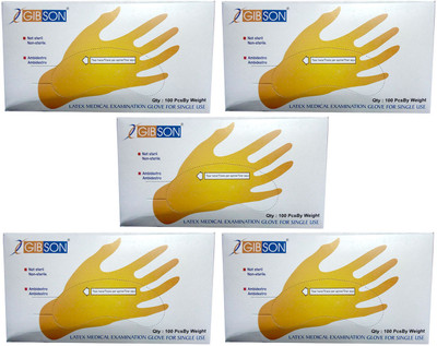 Gibson LATEX MEDICAL EXAMINATION GLOVES FOR SINGLE USE, ( 100 Pcs.PACK ), SET OF 5 PACKS Latex Examination Gloves(Pack of 500)