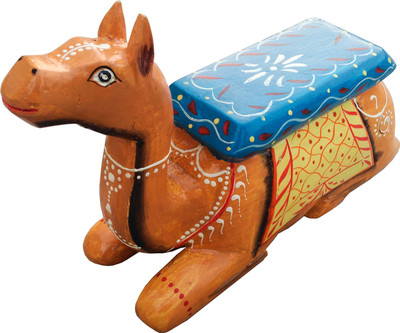 

White Elephant Wooden Camel Sitting | Animal Figurine | Decorative Showpiece - 22.86 cm(Wooden, Multicolor)