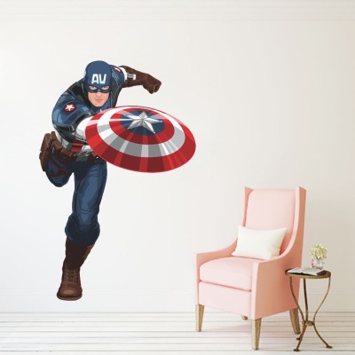 Impression Wall 61 cm Captain America Design Self Adhesive Sticker(Pack of 1)