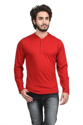 KALT Solid Men Henley Neck Red T-Shirt