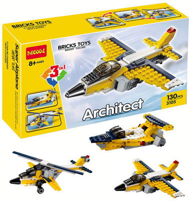

Tickles Decool 3 in 1 Architect Bricks (Yellow) - Pack of 130 5 years plus(Multicolor)