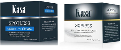 

Kasa Under Eye Cream [ with Almond, Chamomile Tea, Aloevera, Cucumber, Mulethi extracts] for Dark Circles & Puffiness 50 gms & Anti Wrinkle Cream Face Cream Night Cream[ with Collagen & Elastin Booster] 50 gms(Set of 1)