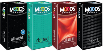 Moods Allnight, Dotted, Ultrathin and Ribbed Condom(Set of 4, 48S)