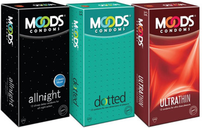 MOODS Allnight, Dotted and Ultrathin Condom(Set of 3, 36 Sheets)