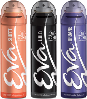 

EVA Deodorant Spray, Wild, Sweet & Urbane ,125ml - Combo 3 Deodorant Spray - For Women(125 ml, Pack of 3)