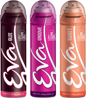 

EVA Deodorant Spray, Sweet, Groove & Glee ,125ml - Combo 3 Deodorant Spray - For Women(125 ml, Pack of 3)