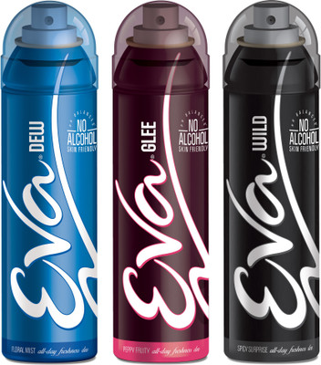

EVA Deodorant Spray, Wild, Dew & Glee ,125ml - Combo 3 Deodorant Spray - For Women(125 ml, Pack of 3)