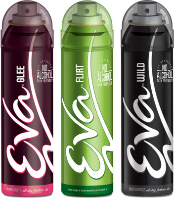 

EVA Deodorant Spray, Wild, Flirt & Glee ,125ml - Combo 3 Deodorant Spray - For Women(125 ml, Pack of 3)