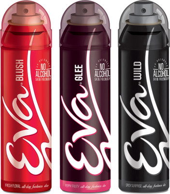 

EVA Deodorant Spray, Wild, Blush & Glee ,125ml - Combo 3 Deodorant Spray - For Women(125 ml, Pack of 3)