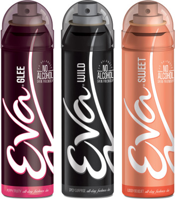 

EVA Deodorant Spray, Wild, Urbane & Glee ,125ml - Combo 3 Deodorant Spray - For Women(125 ml, Pack of 3)