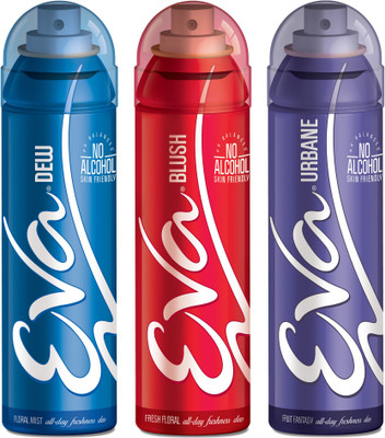

EVA Deodorant Spray, Blush, Urbane & Dew ,125ml - Combo 3 Deodorant Spray - For Women(125 ml, Pack of 3)