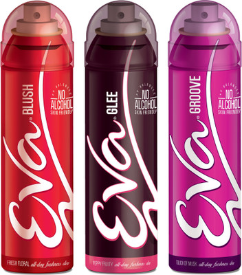 

EVA Deodorant Spray, Groove, Blush & Glee ,125ml - Combo 3 Deodorant Spray - For Women(125 ml, Pack of 3)