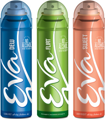 

EVA Deodorant Spray, Sweet, Flirt & Dew ,125ml - Combo 3 Deodorant Spray - For Women(125 ml, Pack of 3)
