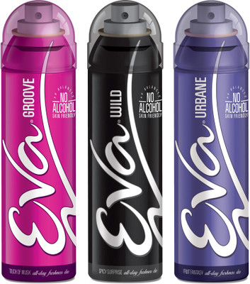 

EVA Deodorant Spray, Wild, Groove & Urbane ,125ml - Combo 3 Deodorant Spray - For Women(125 ml, Pack of 3)