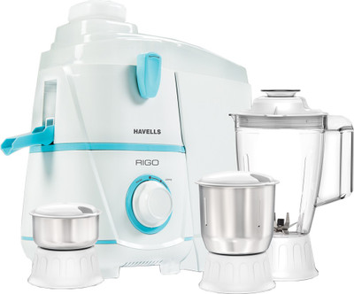 

Havells Rigo 500 W Juicer Mixer Grinder(White, Blue, 3 Jars), Blue;white