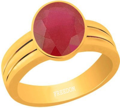 freedom Natural Certified Ruby (Manik) Gemstone 8.25 Ratti or 7.50 Carat for Male & Female Panchdhatu 22K Gold Plated Alloy Ruby Ring