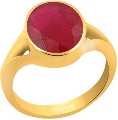 freedom Natural Certified Ruby (Manik) Gemstone 10.25 Ratti or 9.32 Carat for Male & Female Panchdhatu 22K Gold Plated Alloy Ring