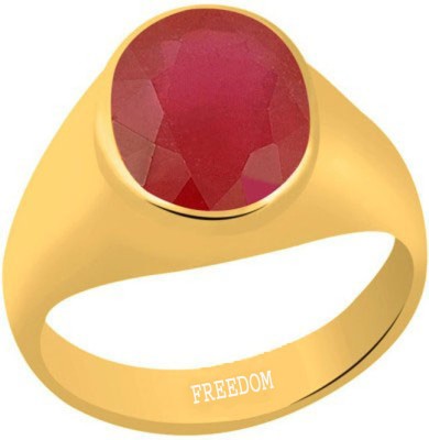 freedom Natural Certified Ruby (Manik) Gemstone 6.25 Ratti or 5.69 Carat for Male Panchdhatu 22K Gold Plated Alloy Ruby Ring