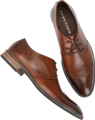 

LUFUNDER LUFUNDER MEN'S SEMI- BROGUE GENUINE LEATHER SHOES Brogues For Men(Tan