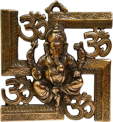 

FABZONE Wall Hanging Antique Lord Swastik Ganesha OM Statue Hindu Dev Ganpati and Siddhivinayak God Sculputer Handicraft Idol Diwali Decorative Spiritual Puja Vastu Showpiece Figurine - Religious Pooja Gift Item & Murti for Mandir / Temple / Home / Office