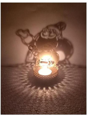 

Indigo Creatives Santa Claus Christmas Shadow Decoration Tea Light Candle Lamp Light Table Lamp(9 cm, Golden)
