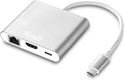 

iKraft USB-C Multiport HDMI Adapter Type C 3.1 HDMI Hub with Gigabit Ethernet USB 3.0 Port for MacBook Chromebook and other USB Type-C Devices USB Adapter(Silver)