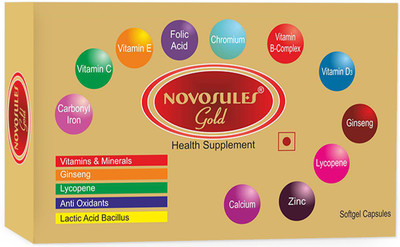 Novosules Gold Multivitamins for Men and Women - Ginseng + Lycopene + Lactic Acid Bacillus + Extra Chromium + Multiminerals - Daily Health Supplement (100 Softgels)(100 No) Novosules Gold Multivitamins for Men and Women - Ginseng + Lycopene + Lactic Acid Bacillus + Extra Chromium + Multiminerals - Daily Health Supplement (100 Softgels)(100 No)