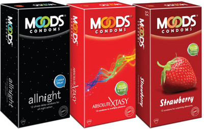 Moods Allnight, Strawberry and Absolute Xtasy Condom(Set of 3, 36S)