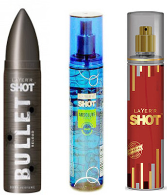 

LAYERR SHOT IMPERIAL FRAGRANT BODY + SHOT ABSOLUTE SERIES CRAZE FRAGRANT BODY SPRAY + SHOT BULLET RELOAD BODY PERFUME Body Spray - For Men(135 ml, Pack of 3)