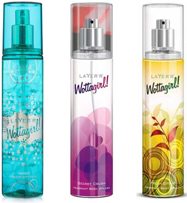 

LAYERR WOTTAGIRL FRESH CITRUS FRAGRANT BODY SPLASH + WOTTAGIRL MYSTIC ISLAND FRAGRANT BODY SPLASH + WOTTAGIRL FANTASY FRAGRANT BODY SPLASH Body Spray - For Women(135 ml, Pack of 3)