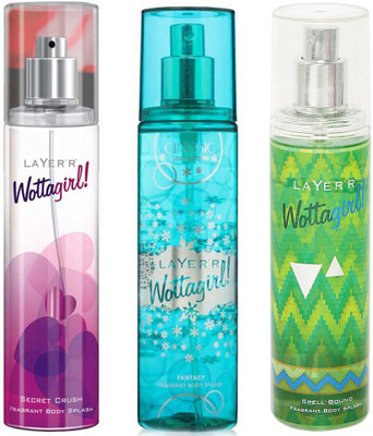 

LAYERR WOTTAGIRL SECRET CRUSH FRAGRANT BODY SPLASH + WOTTAGIRL SPELL BOUND FRAGRANT BODY SPLASH + WOTTAGIRL FANTASY FRAGRANT BODY SPLASH Body Spray - For Women(135 ml, Pack of 3)
