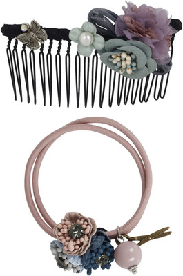 

Bijou Vertex Limited Edition Light Grey Vintage Floral Hair Comb & Pony Hair Accessory Set(Grey)