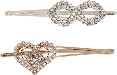 

Bijou Vertex Silver & Gold Heart & Infinity Embellished Hair Slide Pack of 2 Hair Clip(Silver)