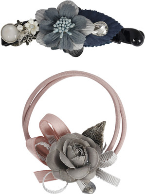 

Bijou Vertex Limited Edition Steel Grey Vintage Floral Barrette Hair Clip & Pony Hair Accessory Set(Grey)