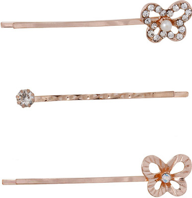 

Bijou Vertex Rose Gold Crystal Embellished Butterfly Hair Slides & Bobby Pins Pack of 3 Hair Clip(Gold)