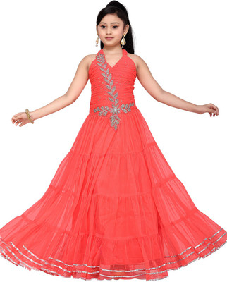 

Aarika Girls Midi/Knee Length Party Dress(Red, Sleeveless, Gajri