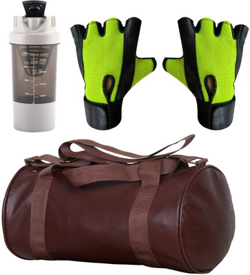 

Cp Bigbasket Combo Set Leather Soft Gym Bag (Brown), Cyclone Shaker, Netted Gym & Fitness Gloves (Green) Gym & Fitness Kit