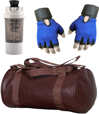 

Cp Bigbasket Combo Set Leather Soft Gym Bag (Brown), Cyclone Shaker, Netted Gym & Fitness Gloves (Blue) Gym & Fitness Kit