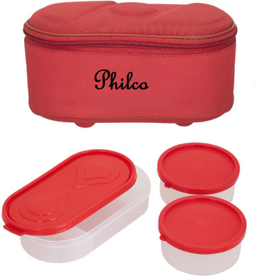 

Philco Browny Red Lunchbox-2 Plastic Container:1 Plastic Chapati tray 3 Containers Lunch Box(650 ml), Multicolor
