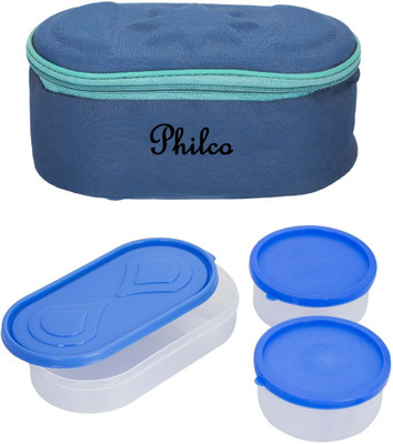 

Philco Browny Blue Lunchbox-2 Plastic Container:1 Plastic Chapati tray 3 Containers Lunch Box(650 ml), Multicolor