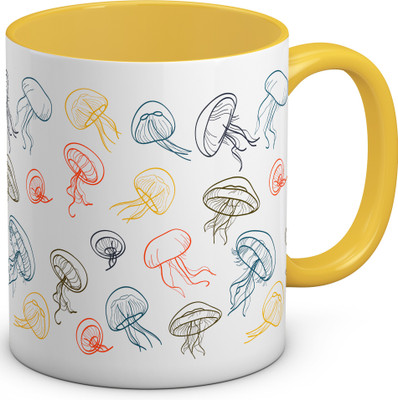 

OyeHoe Jellyfish Coffee Ceramic Mug(300 ml), Yellow