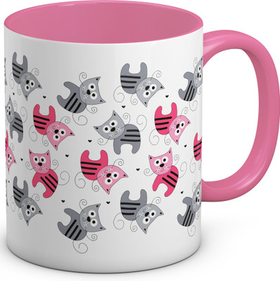 

OyeHoe Cats Love Coffee Ceramic Mug(300 ml), Pink