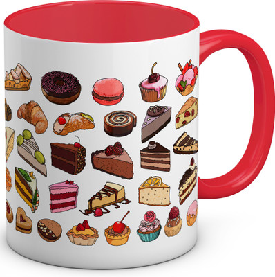 

OyeHoe Dessert Lover Coffee Ceramic Mug(300 ml), Red