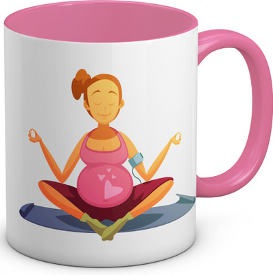 

OyeHoe Pregnant Lady Yoga Lover Coffee Ceramic Mug(300 ml), Pink