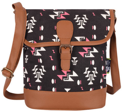 Kanvas Katha Women Casual Black, Brown Canvas Sling Bag